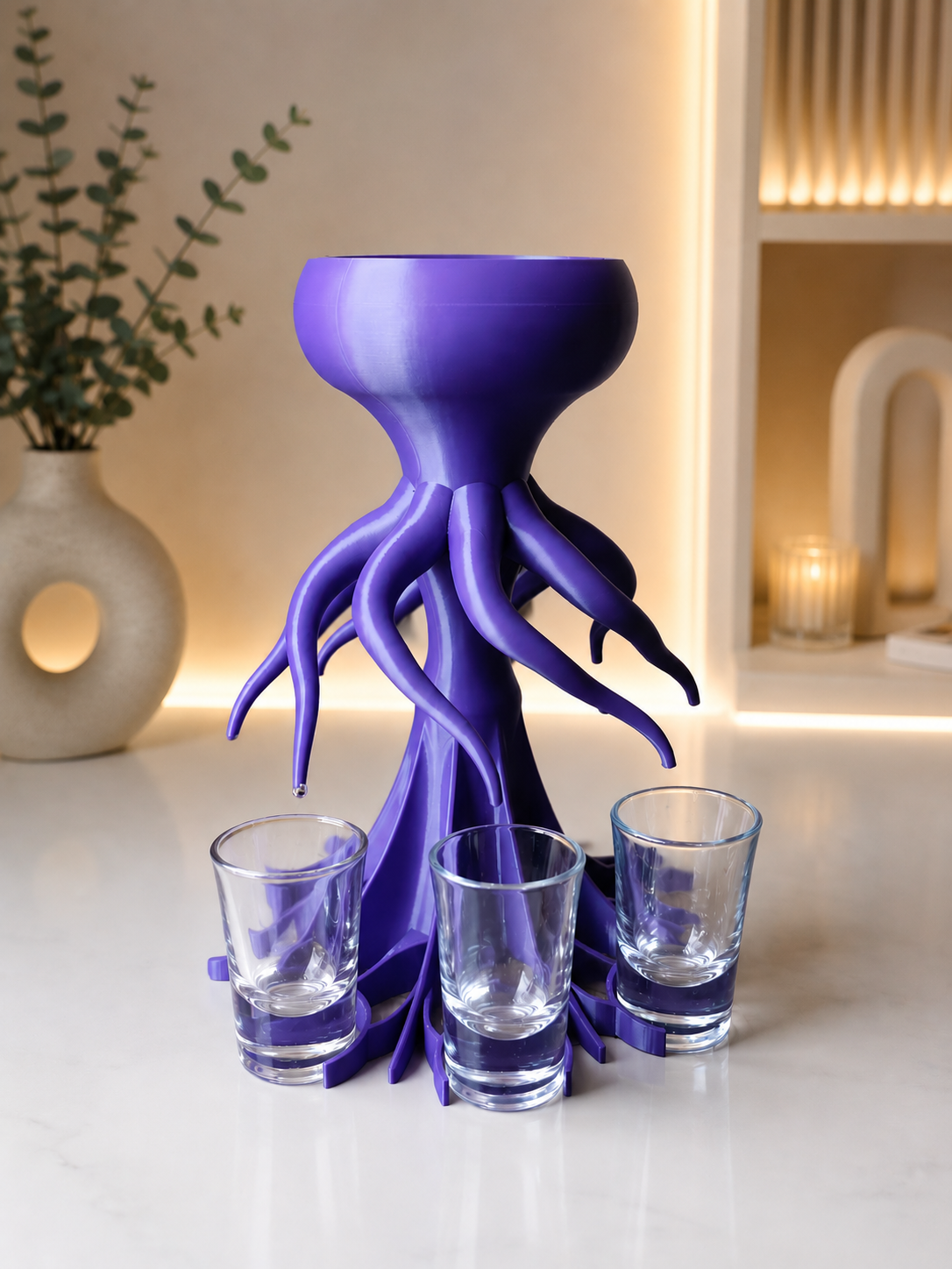 Ahtapot Shot Dağıtıcı – 8 Bardak Kapasiteli 3D Baskı Shot Servis Standı