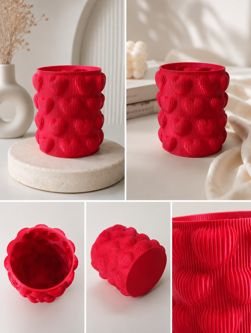 Kalp Dokulu 3D Dekoratif Saksı & Organizer