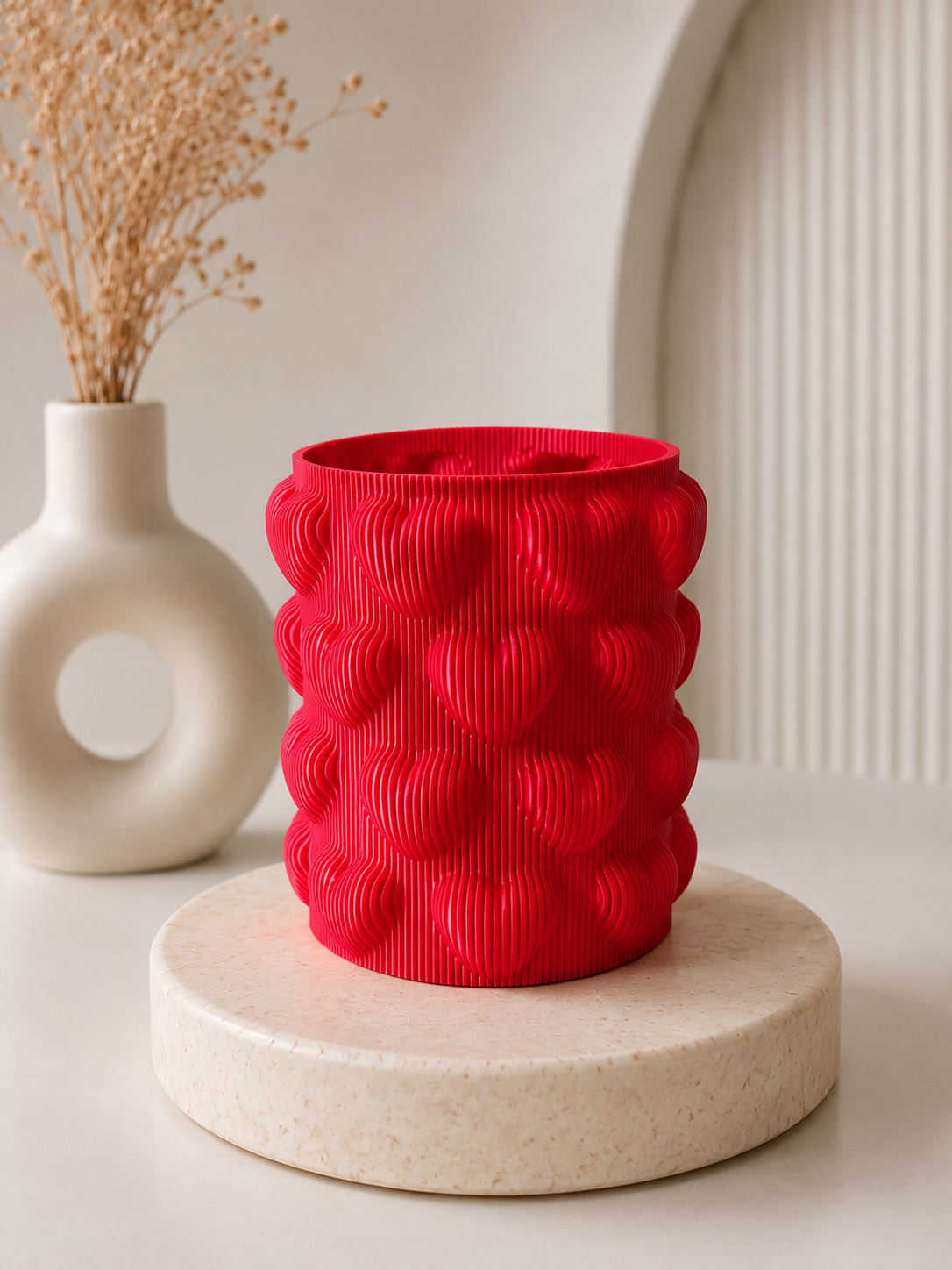 Kalp Dokulu 3D Dekoratif Saksı & Organizer