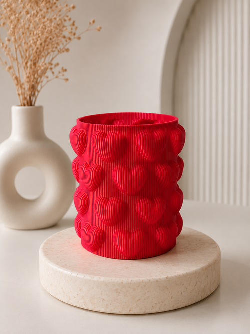 Kalp Dokulu 3D Dekoratif Saksı & Organizer